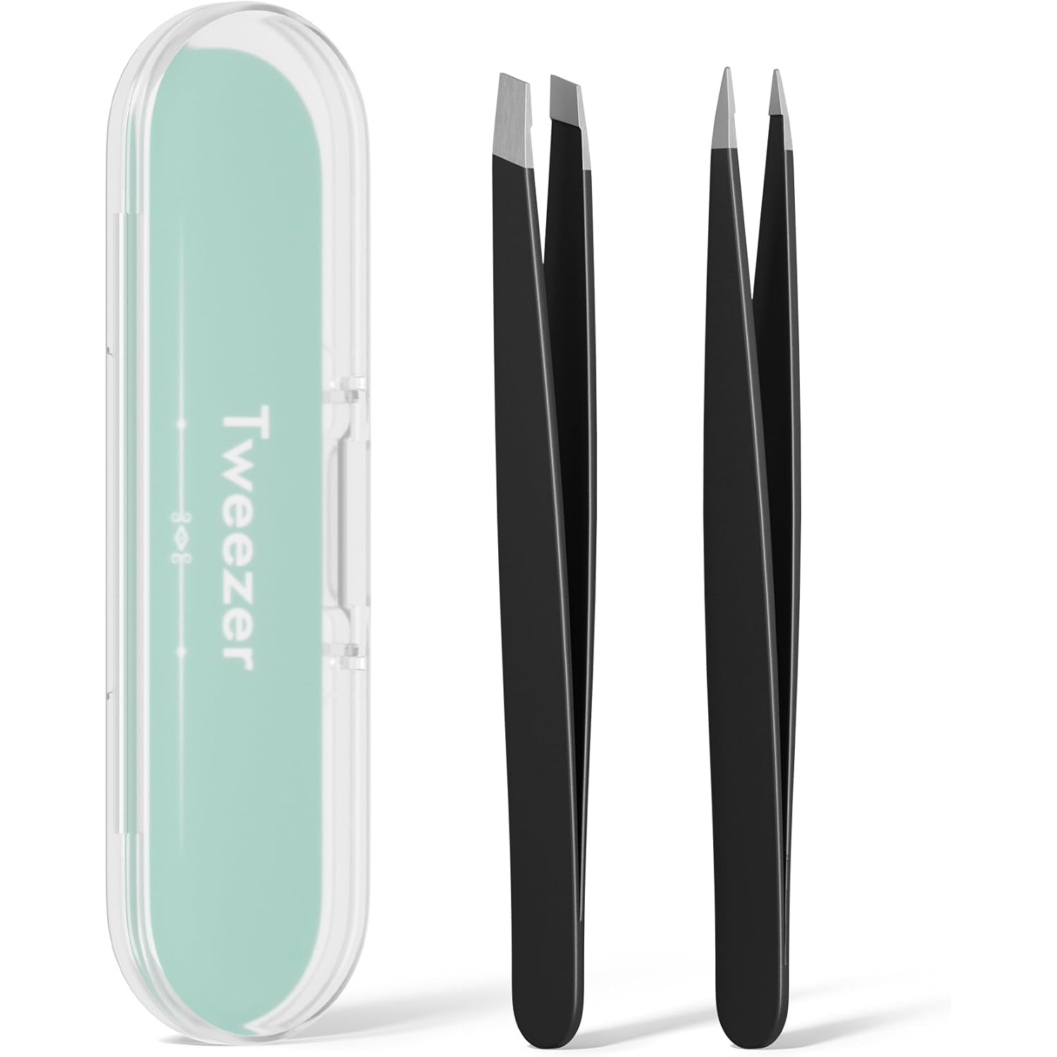 Tweezers for Women Facial Hair, Slant & Point Tip 2 Pack Eyebrow Tweezers for Men, Professional Tweezer Set Stainless Steel Precision Tweezers for Eyebrows, Splinter, Ingrown Hair Removal