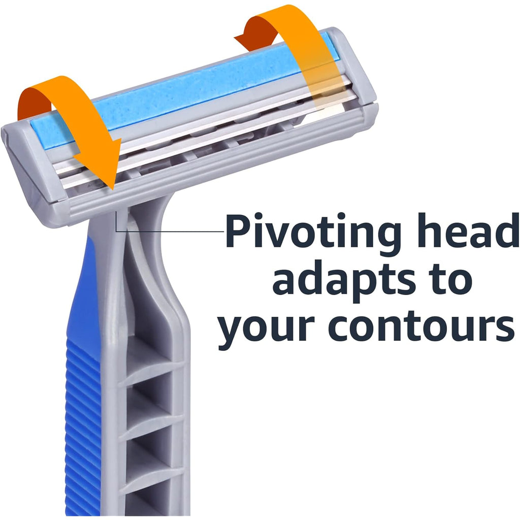 Amazon Basics Twin Blade Pivoting Disposable Razors with Rubber Grip for Great Grip When Wet, Travel-Friendly, 32 Count, 1-Pack (Previously Solimo)