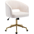 Home Office Chair Swivel Velvet Desk Chair Accent Armchair Upholstered Modern Tufted Chairs With Gold Base For Girls Women Ergonomic Study Seat Computer Task Stools For Living Room(Cream)