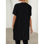 Kissmoda Womens Summer Tunic Tops For Leggings Casual Short Sleeve Long Shirts With Pockets