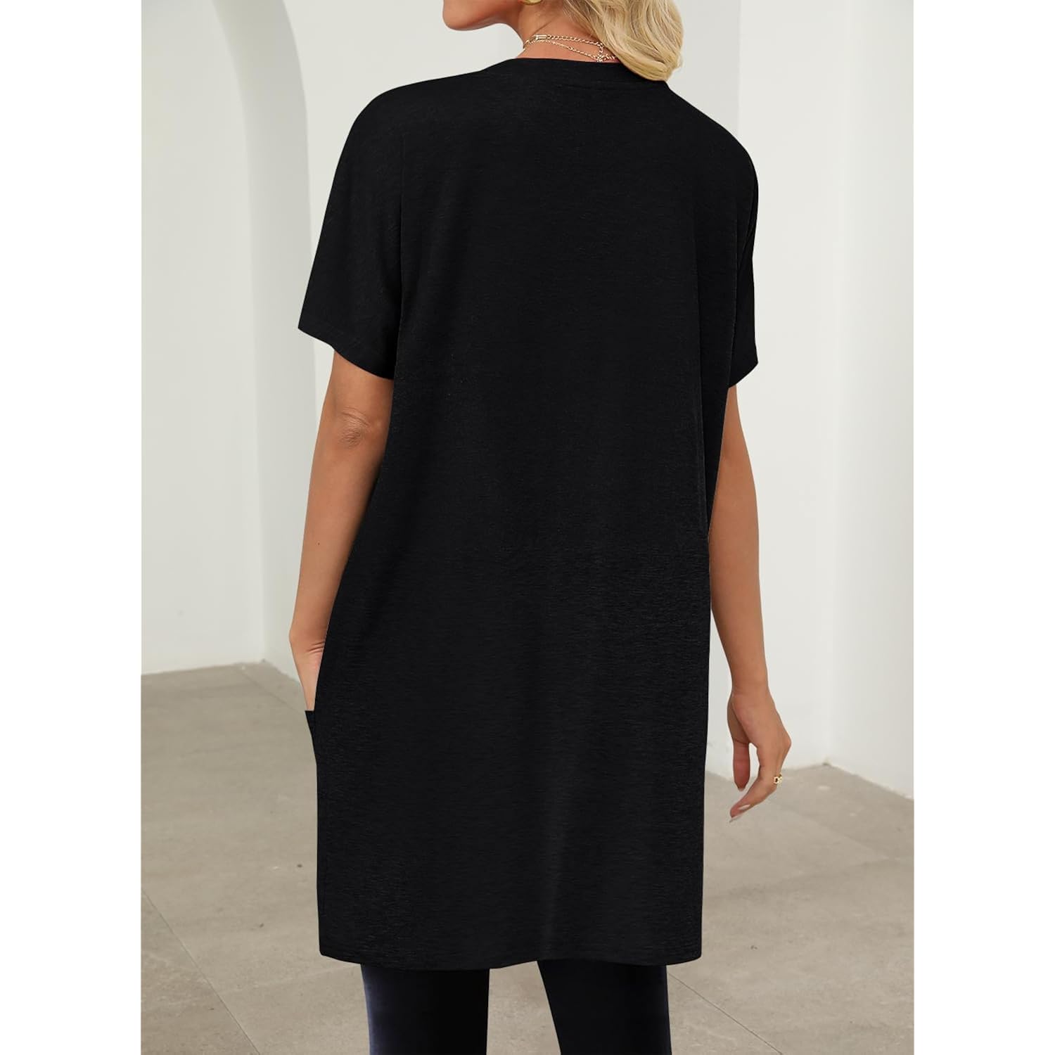 Kissmoda Womens Summer Tunic Tops For Leggings Casual Short Sleeve Long Shirts With Pockets