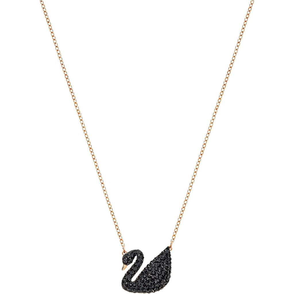 Swarovski Iconic Swan Necklace and Earrings Collection, Rose Gold Tone Finish, Black Crystals