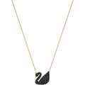 Swarovski Iconic Swan Necklace and Earrings Collection, Rose Gold Tone Finish, Black Crystals