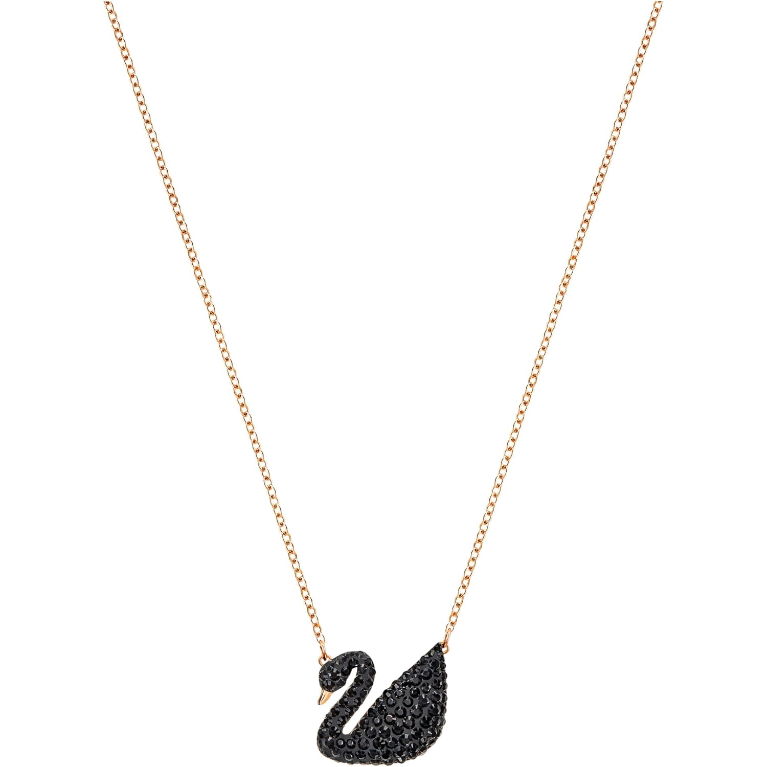 Swarovski Iconic Swan Necklace and Earrings Collection, Rose Gold Tone Finish, Black Crystals