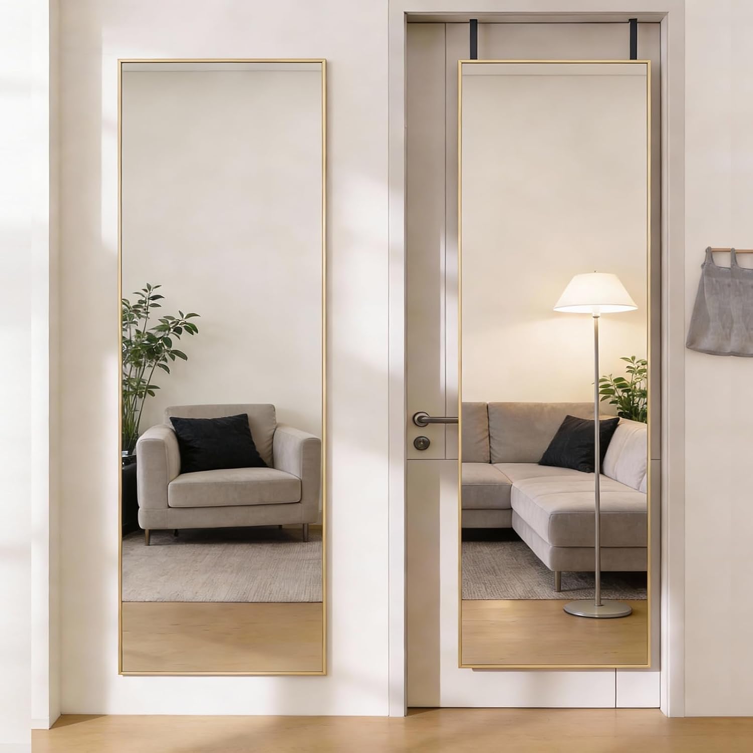 Dumos 47"X14" Full Length Door Mirror, Full Body Mirror, Gold | Aluminum Alloy Thin Frame, Leaning Or Hanging, Suitable For Bedroom, Livingroom, Cloakroom