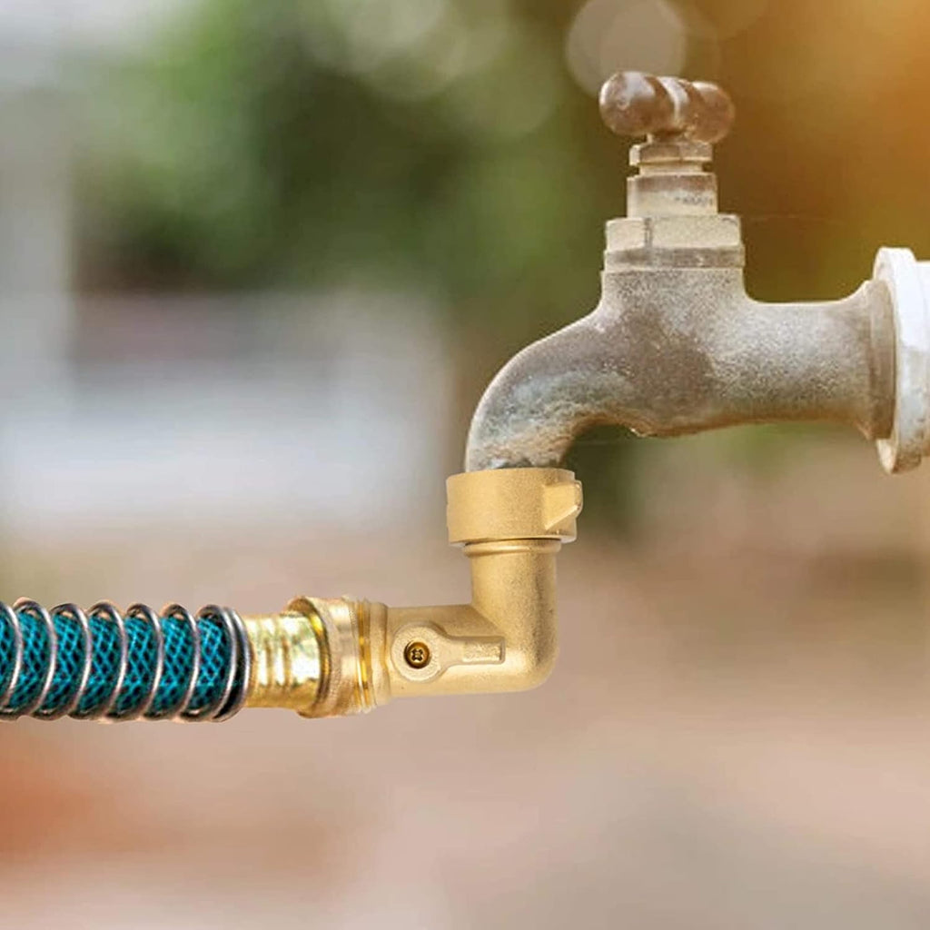 90 Degree Garden Hose Adapter With Shut Off Valves, 3/4" Solid Brass Garden Hose Elbow Connector With 2 Extra Pressure Washers (1)