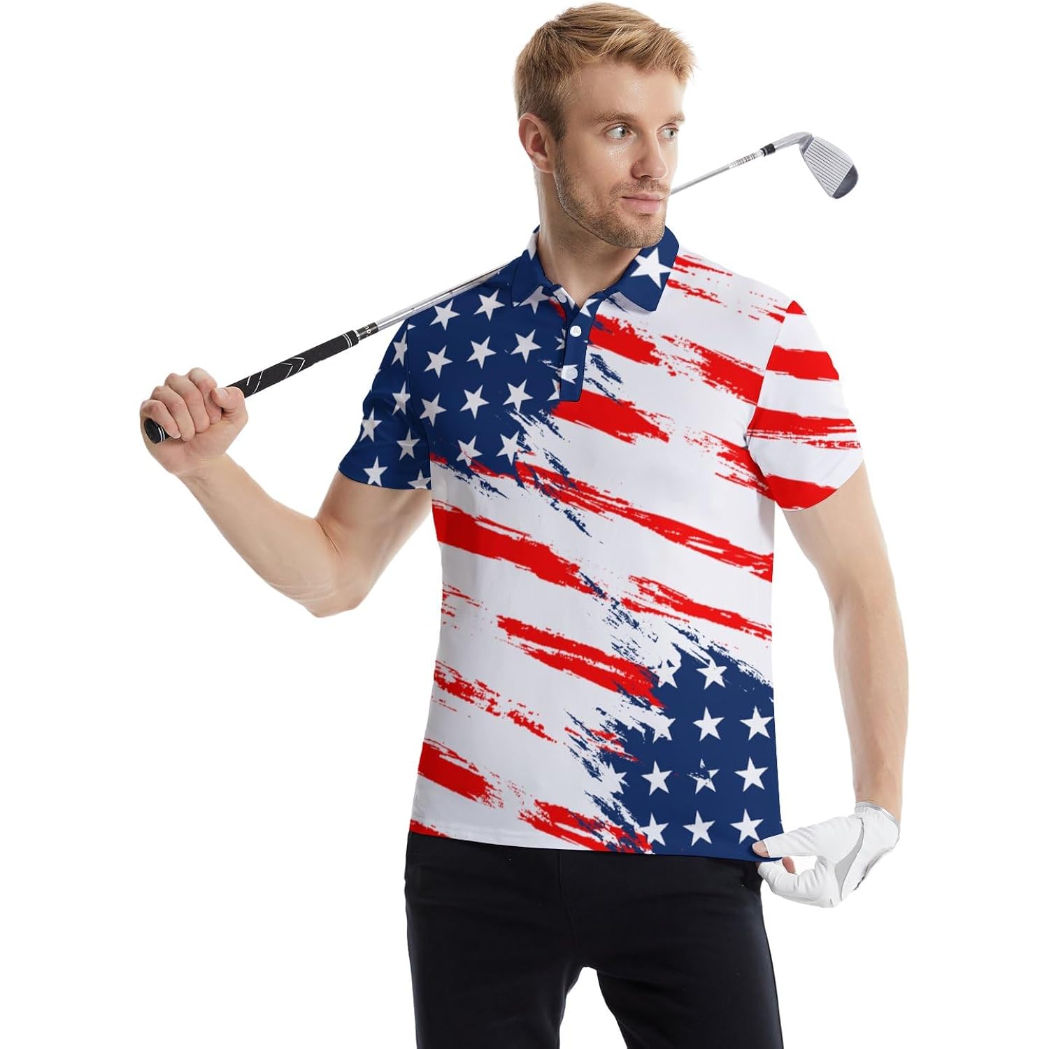 Golf Polo Shirts For Men Funny Print Quick Dry Short Sleeve Performance Golf Shirts Moisture Wicking Polo Shirts