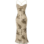 Soly Hux Women'S Floral Mesh Bodycon Cami Dress Cowl Neck Sleeveless Cocktail Party Wedding Guest Long Maxi Dresses