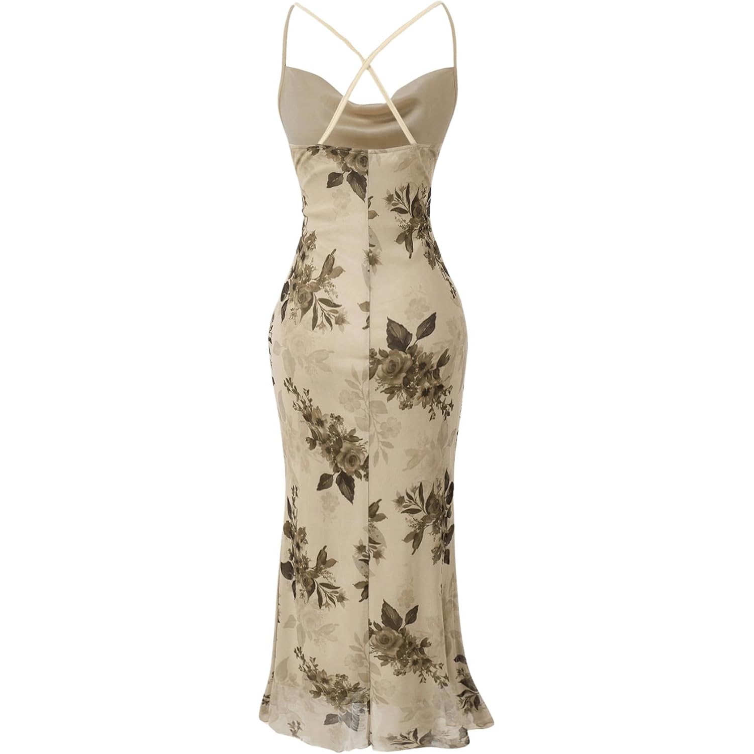 Soly Hux Women'S Floral Mesh Bodycon Cami Dress Cowl Neck Sleeveless Cocktail Party Wedding Guest Long Maxi Dresses