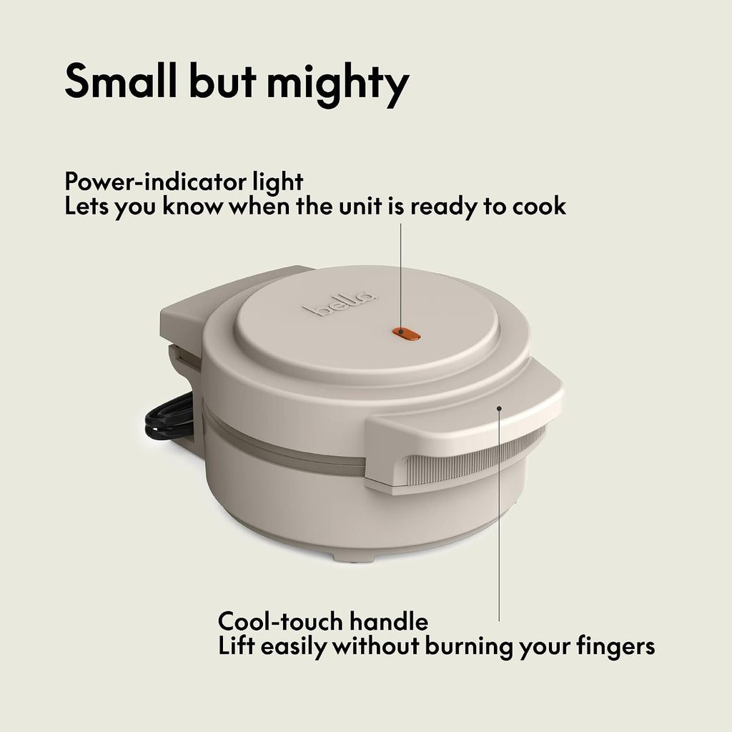 Bella Snack-N-Store Mini Waffle Maker, Evergood™ Ceramic Nonstick Coating, Cord Wrap, Ready Indicator Light & Cool Touch Handles, Stackable Design & Customizable Plates, 350 Watt, Oatmilk