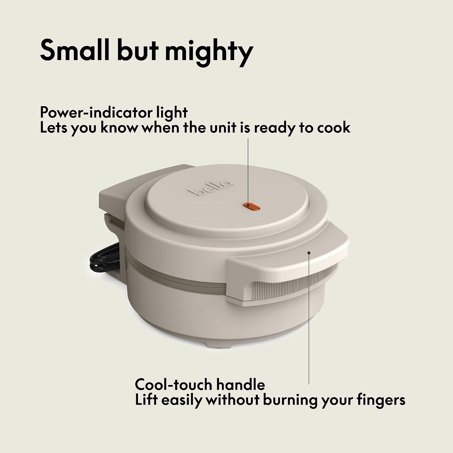 Bella Snack-N-Store Mini Waffle Maker, Evergood™ Ceramic Nonstick Coating, Cord Wrap, Ready Indicator Light & Cool Touch Handles, Stackable Design & Customizable Plates, 350 Watt, Oatmilk
