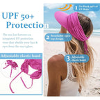 Women Visor Sun Hat Adjustable Foldable Wide Brim Sun Hats Summer UPF 50+ UV Protection Visor Cap for Outdoor Beach Fuschia a