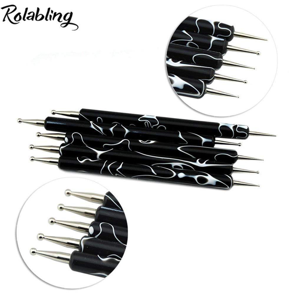 5Pcs Dotting Tools Nail Art Double-Ended Nail Dotting Tool Embossing Stylus Manicure Tools Nail Design, Painting, Sculpting & DIY Decorations Nail Art Tool (Black)