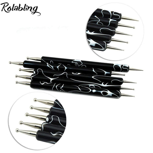 5Pcs Dotting Tools Nail Art Double-Ended Nail Dotting Tool Embossing Stylus Manicure Tools Nail Design, Painting, Sculpting & DIY Decorations Nail Art Tool (Black)