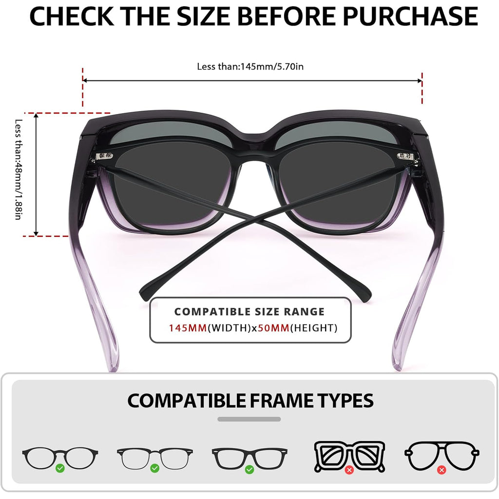 Myiaur Fit Over Glasses Sunglasses For Women, Trendy Oversized Polarized Wear Over Sun Glasses With Uv400 Protection（2 Pack）