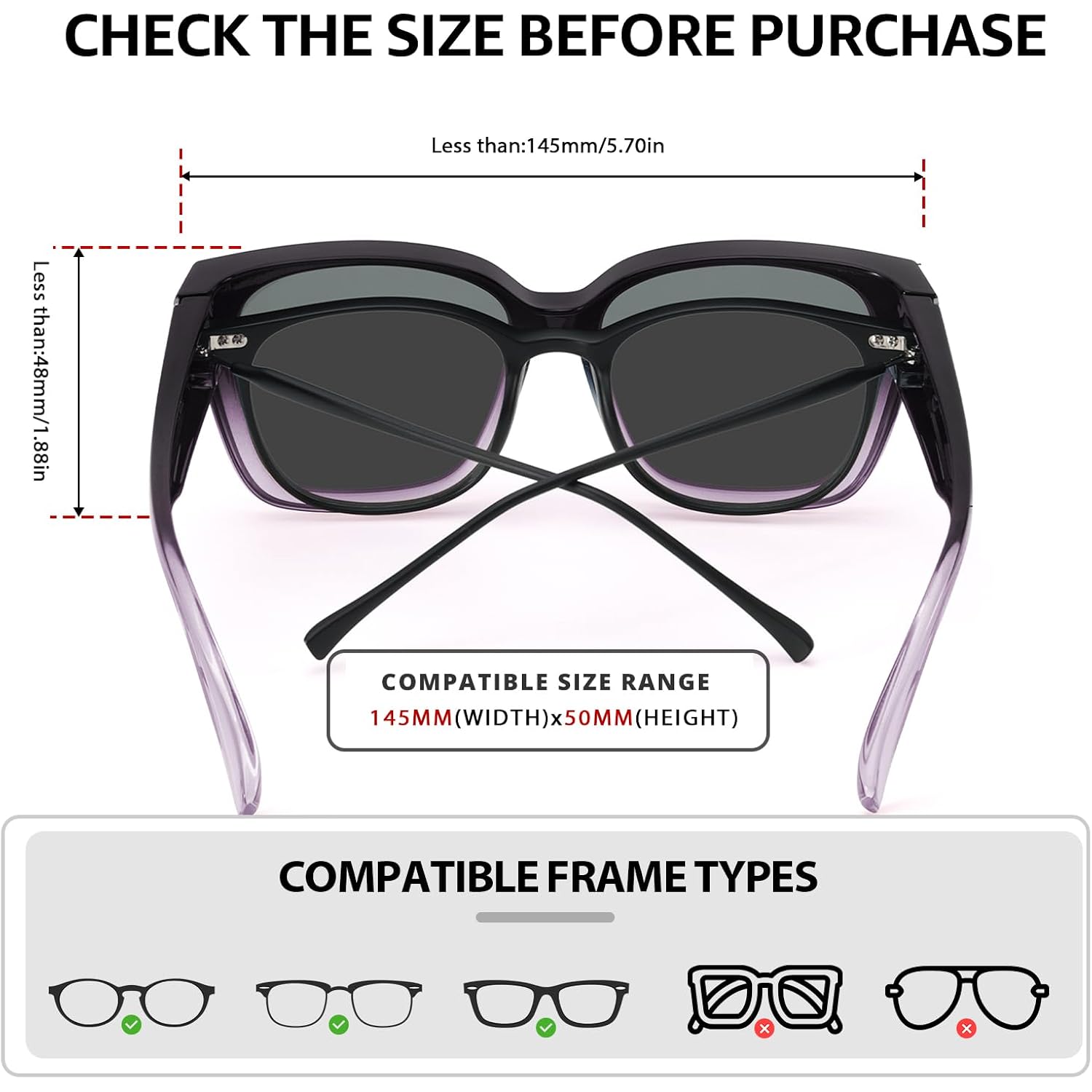 Myiaur Fit Over Glasses Sunglasses For Women, Trendy Oversized Polarized Wear Over Sun Glasses With Uv400 Protection（2 Pack）
