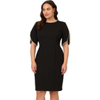 Adrianna Papell Women's Knit Crepe Pearl Midi Dress | Knee Length Cocktail Dress with Pearl Trim & Tailored Fit