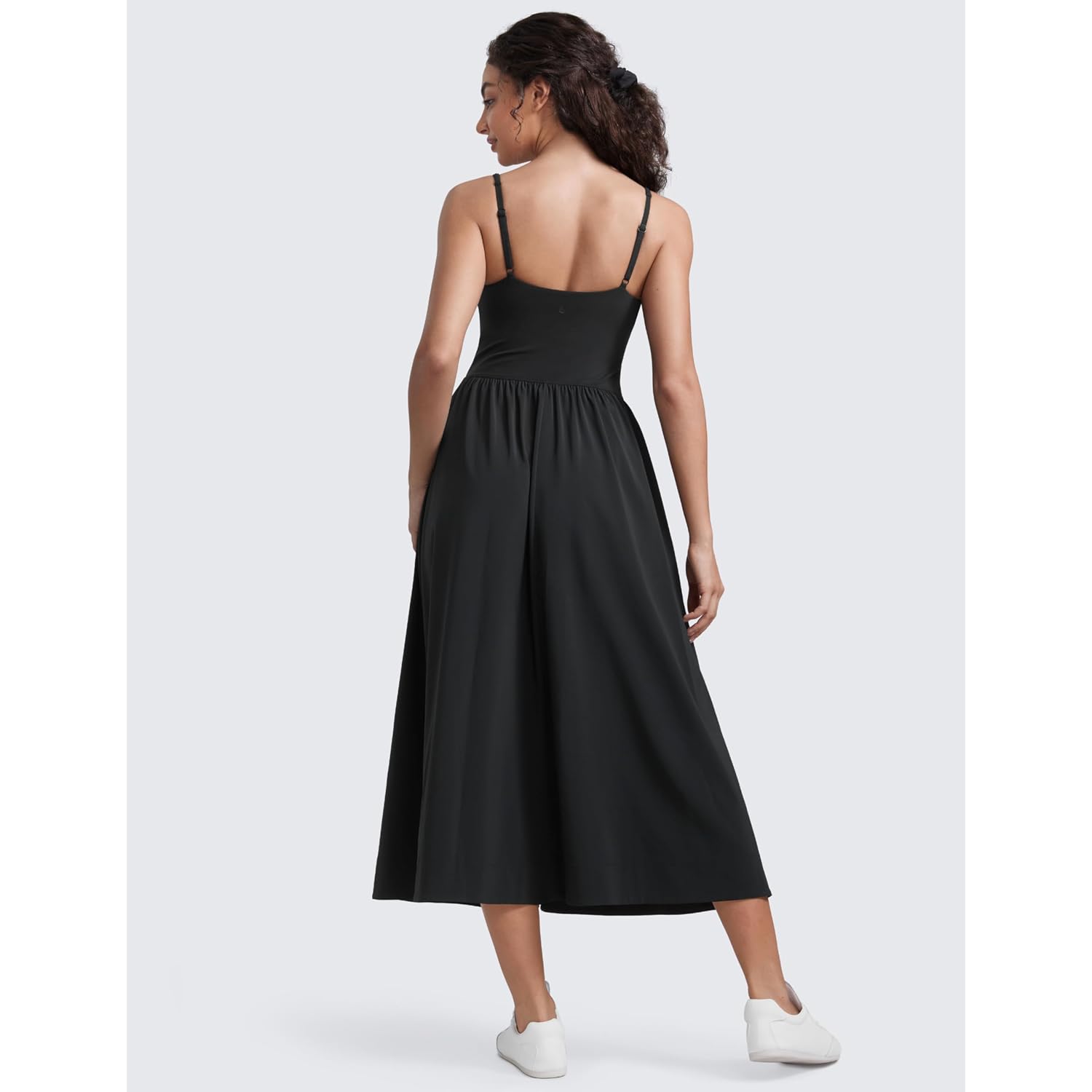 Crz Yoga Square Neck Maxi Dress For Women - Flowy Sleeveless Padded Travel Casual Outfits With Side Pockets