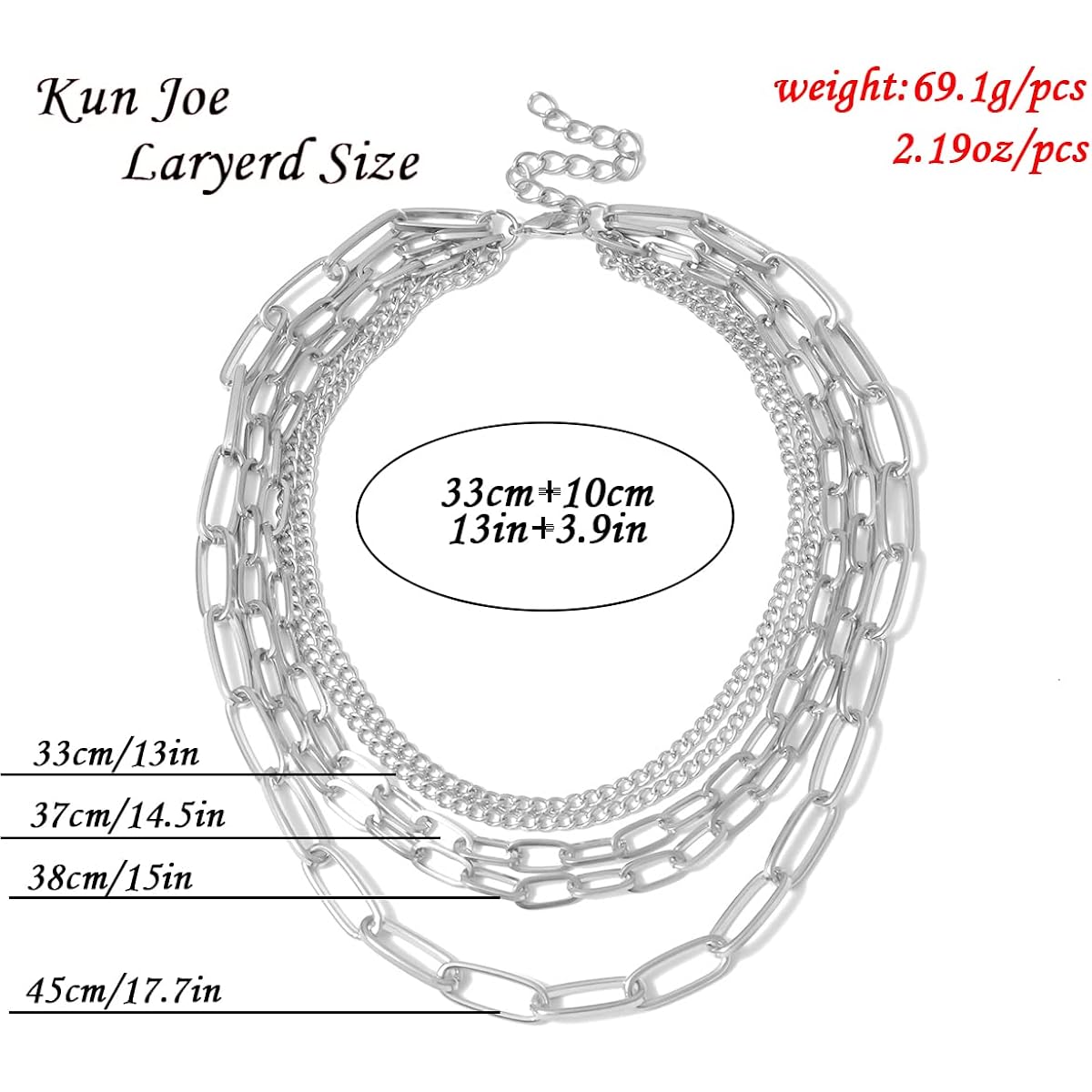 Layered Chain Necklaces for women 18 Inch Gold Plated Paperclip Chain Silver Tone Choker Necklace Rope Ball Chains Punk Jewelry