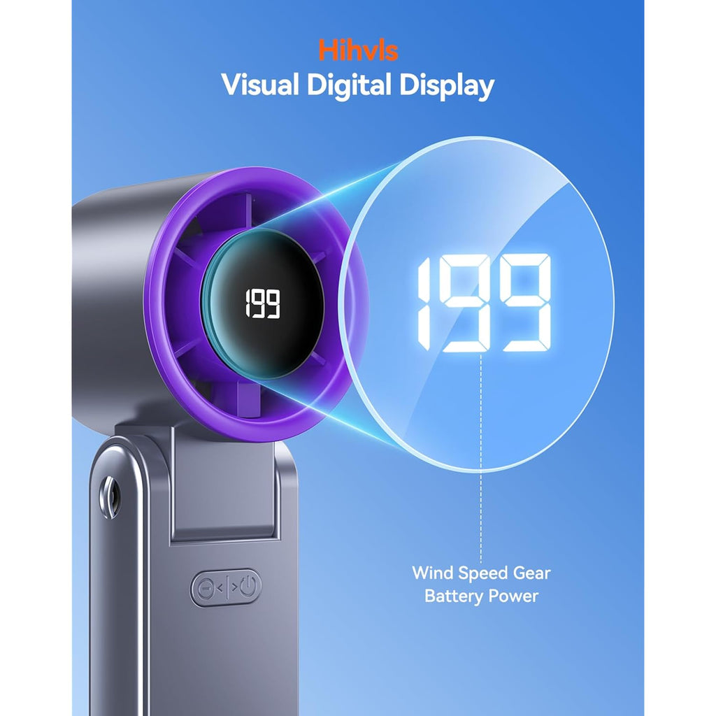 Portable Handheld Turbo Fan, 199 Gear Speed, 24 Hs Cooling Time, 5500Mah Rechargeable Mini Personal Hand Fan, Foldable Design, Travel Essentials, Beach Vacation, Gifts For Women, Men,Grey Purple
