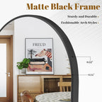 Arched Wall Mirror, 24 X 36 Inch Arch Bathroom Mirror, Wall Mounted Vanity Mirror With Arch Metal Frame, Modern Bathroom Vanity Mirror For Bedroom, Living Room, Hanging Or Leaning, Black