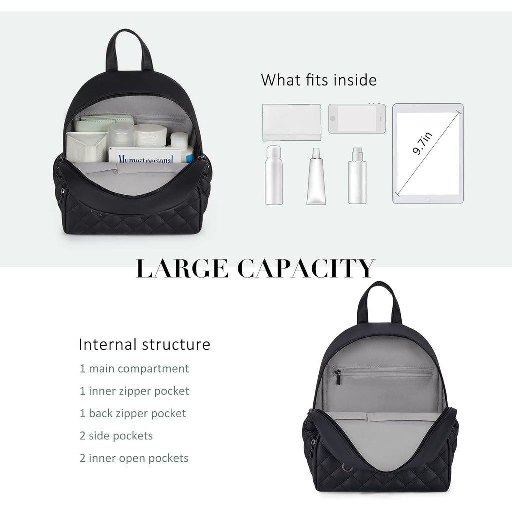 ECOSUSI Mini Backpack for Women Leather Small Backpack Purse for Ladies Cute Pom Bookbag Travel Shoulder Bag with Charm Tassel Black