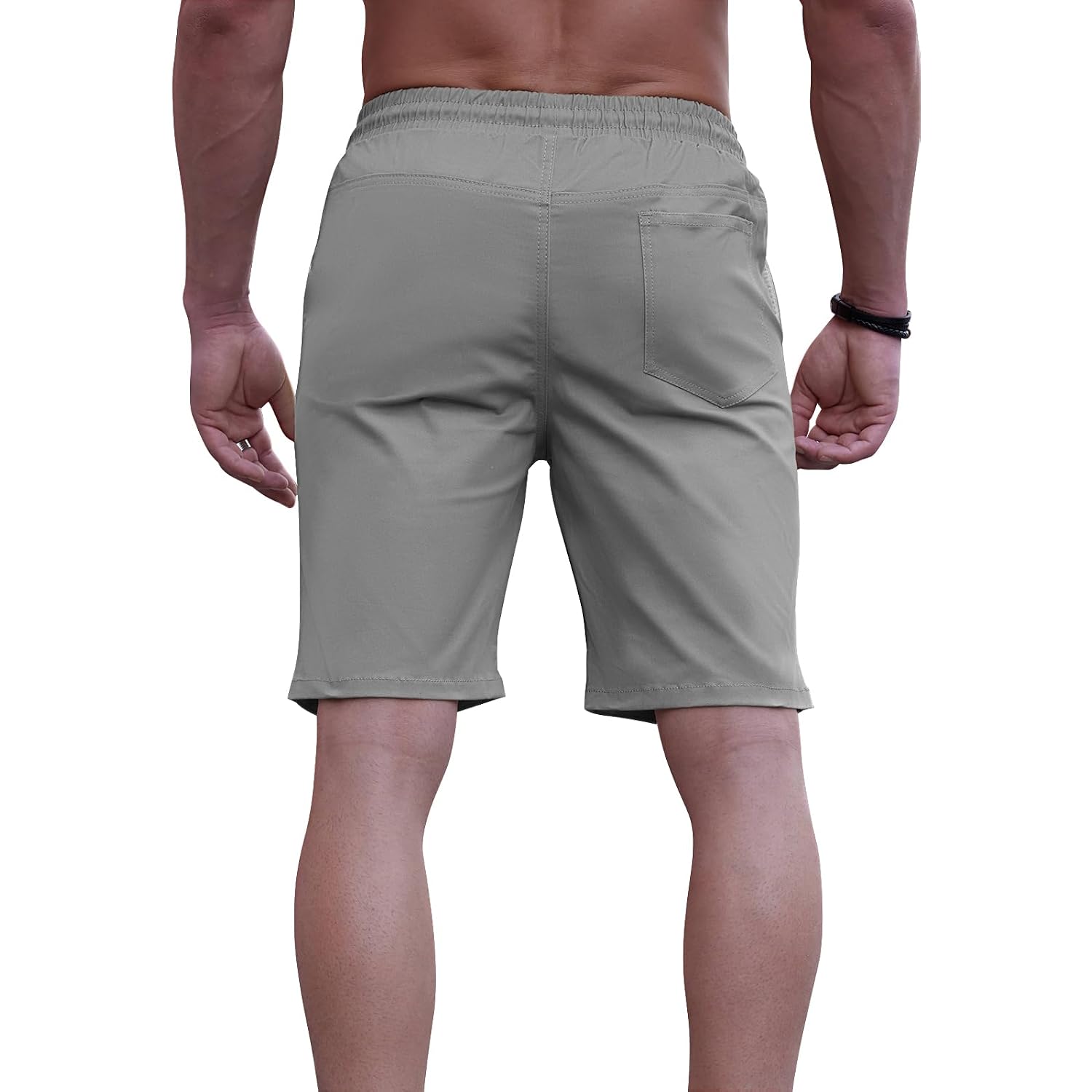 Hungson Mens Casual Shorts 9" Chino Cotton Shorts Summer Beach Drawstring Shorts With Pockets