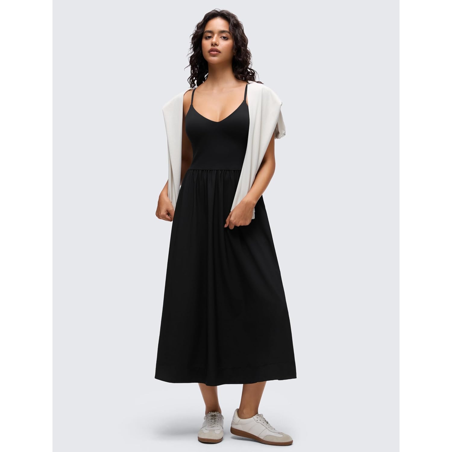 Crz Yoga V Neck Maxi Casual Tank Dress | Removable Pads, Flowy, Side Pockets, Adjustable Straps, Travel, Sleeveless, Outfits For Women