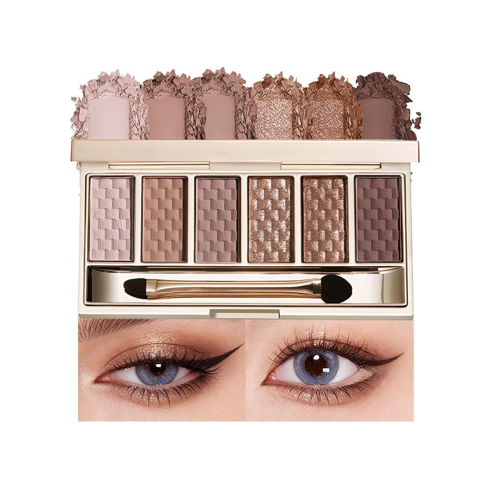 Neutral Nude Brown Eyeshadow Palette – 6 Matte & Shimmer Shades, Blendable Long-Lasting Eye Shadow Kit for Natural Everyday Makeup, Soft Glam Looks & Mature Eyes, High Pigment Smooth Formula 1