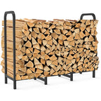 4Ft Firewood Rack Holder, Adjustable Heavy Duty Fire Log Stacker Stand For Fireplace, Outdoor Indoor Metal Wood Pile Storage Organizer, Patio Logs Stand Tool, Black