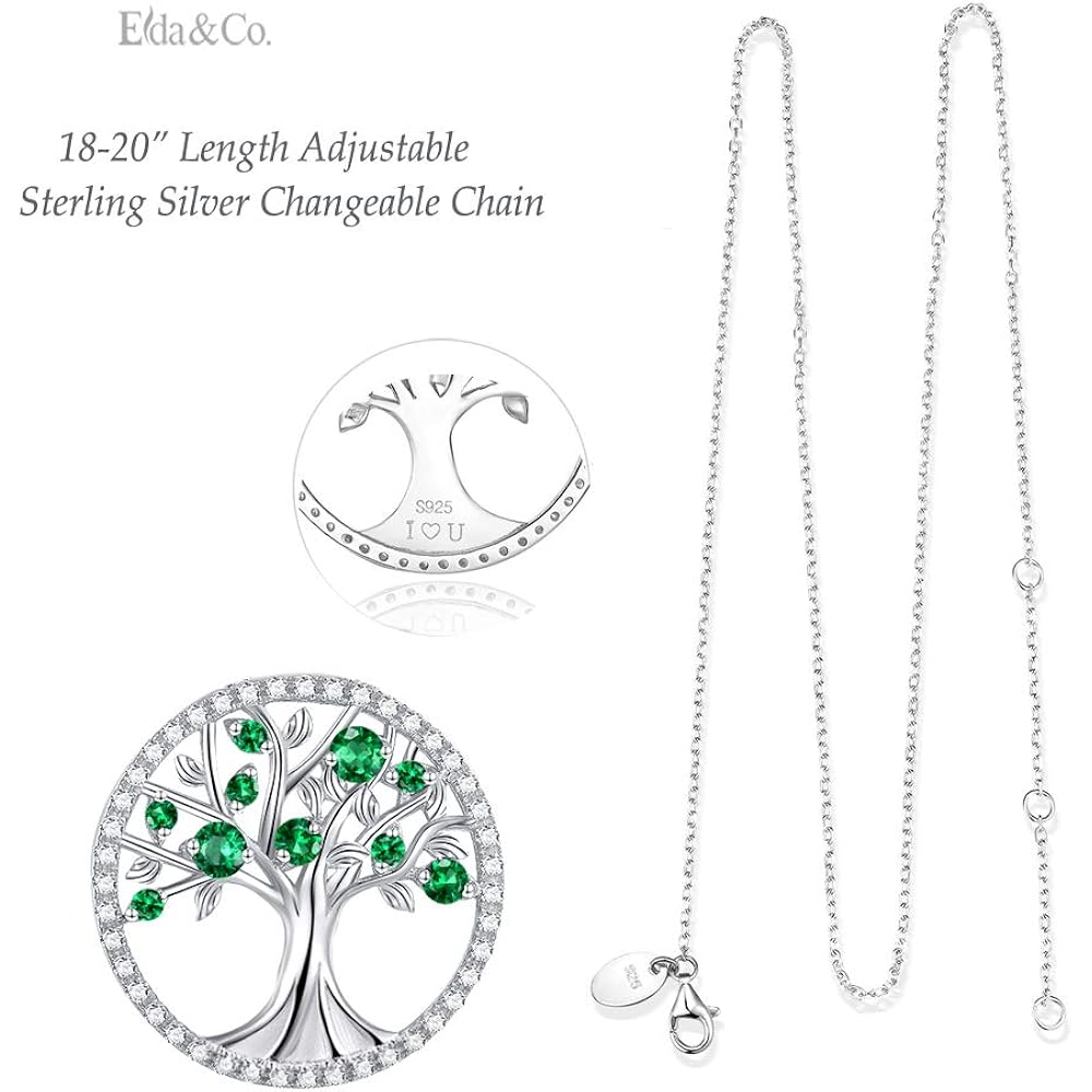 Mothers Day Jewelry Birthday Gifts for Wife Mom May June July Birthstones Necklace Tree of Life Jewelry Emerald Pearl Ruby and More Stones Jewelry for Women 925 Sterling Silver
