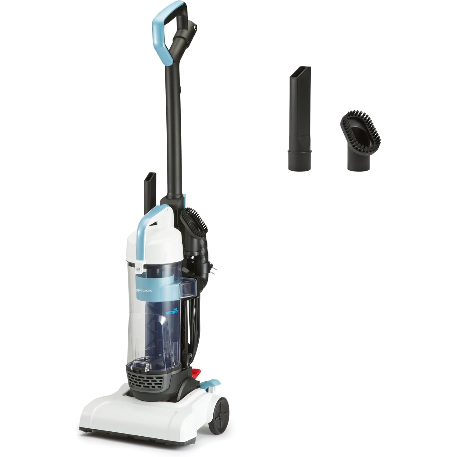 Amazon Basics Upright Bagless Vacuum Cleaner For Carpet And Hard Floors, Washable Filter, Crevice And Upholstery Tools, Detachable Handle, Lightweight, 1.7L Dust Cup, 25Ft Cord, Black/White