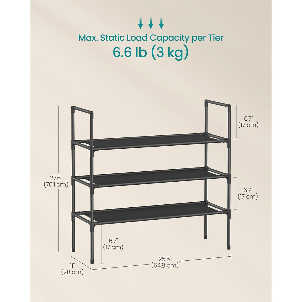 Songmics 3-Tier Shoe Rack, Shoe Storage For Hallway Closet, Slim And Space-Saving, Metal Frame, Non-Woven Fabric Shelves, Black Ulsh043Bh01