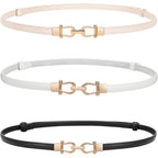 WERFORU Women Classic Leather Belt With Square Gold Silver Buckle For Jeans Pants