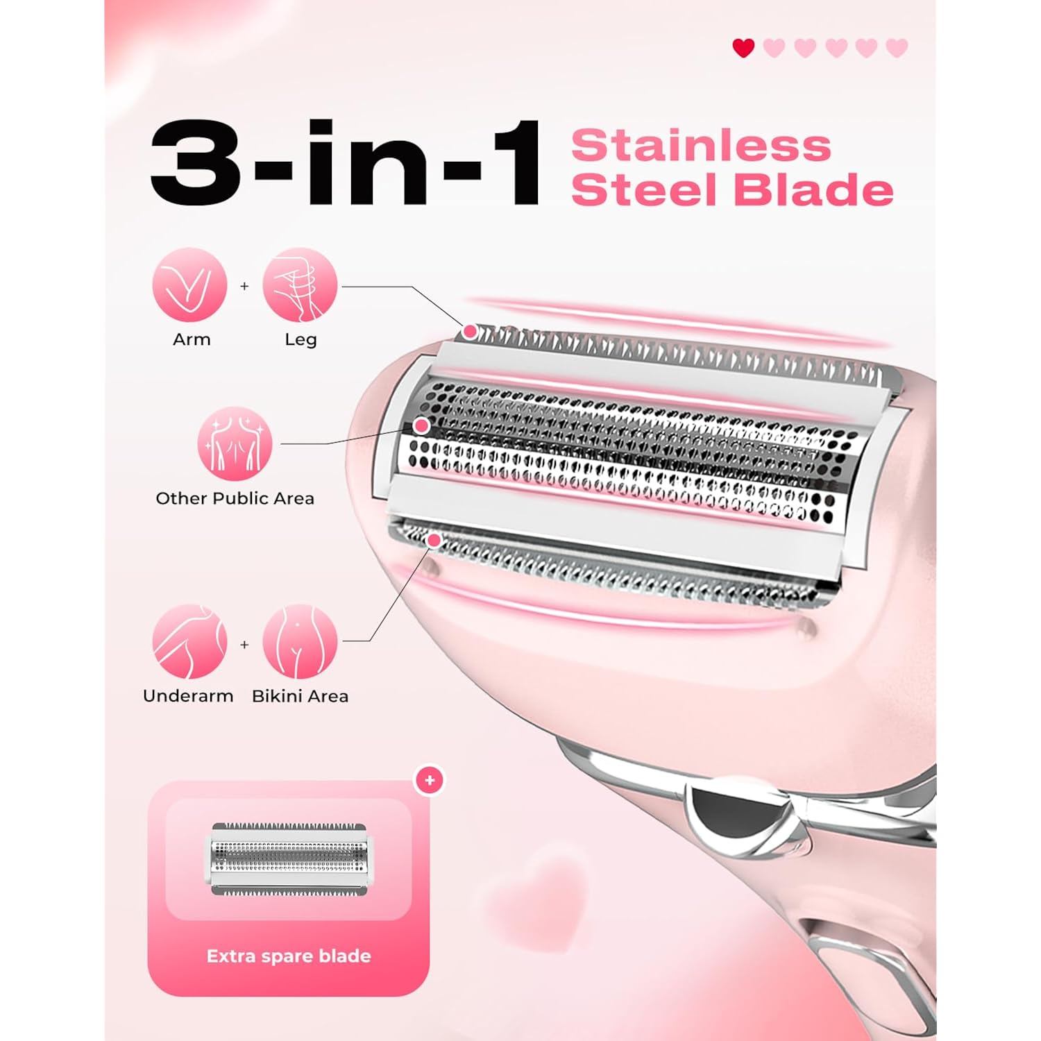 Electric Razor for Women Rechargeable Wet Dry Electric Shaver for Women, Waterproof Lady Shaver for Legs Arm Underarm Bikini Public Body Razor with One Extra Foil Blade