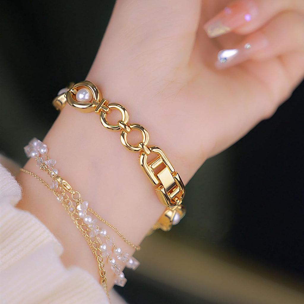 Gosasa Vintage Pearl Bracelet Watch For Women Elegant Small Oval Dial Jewelry Waterproof Dainty Ladies Gift Watch For Mom Wife