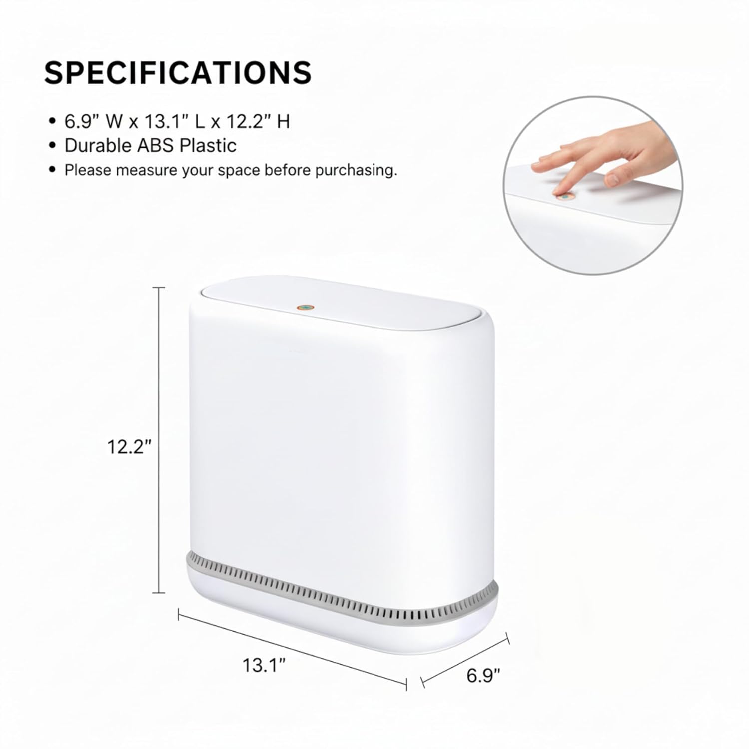 Dog Proof Trash Can With Lid, 3.3 Gallon Slim Bathroom Garbage Bin With Inner Bucket, Fits Standard 4 Gallon Bags, Odor Sealing Diaper Pail For Nursery, Modern White Waste Basket, 6.9" Wide