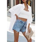 Womens Oversized Button Down Shirts Casual Loose Long Sleeve Solid Lapel Long Blouses Tops with Pockets