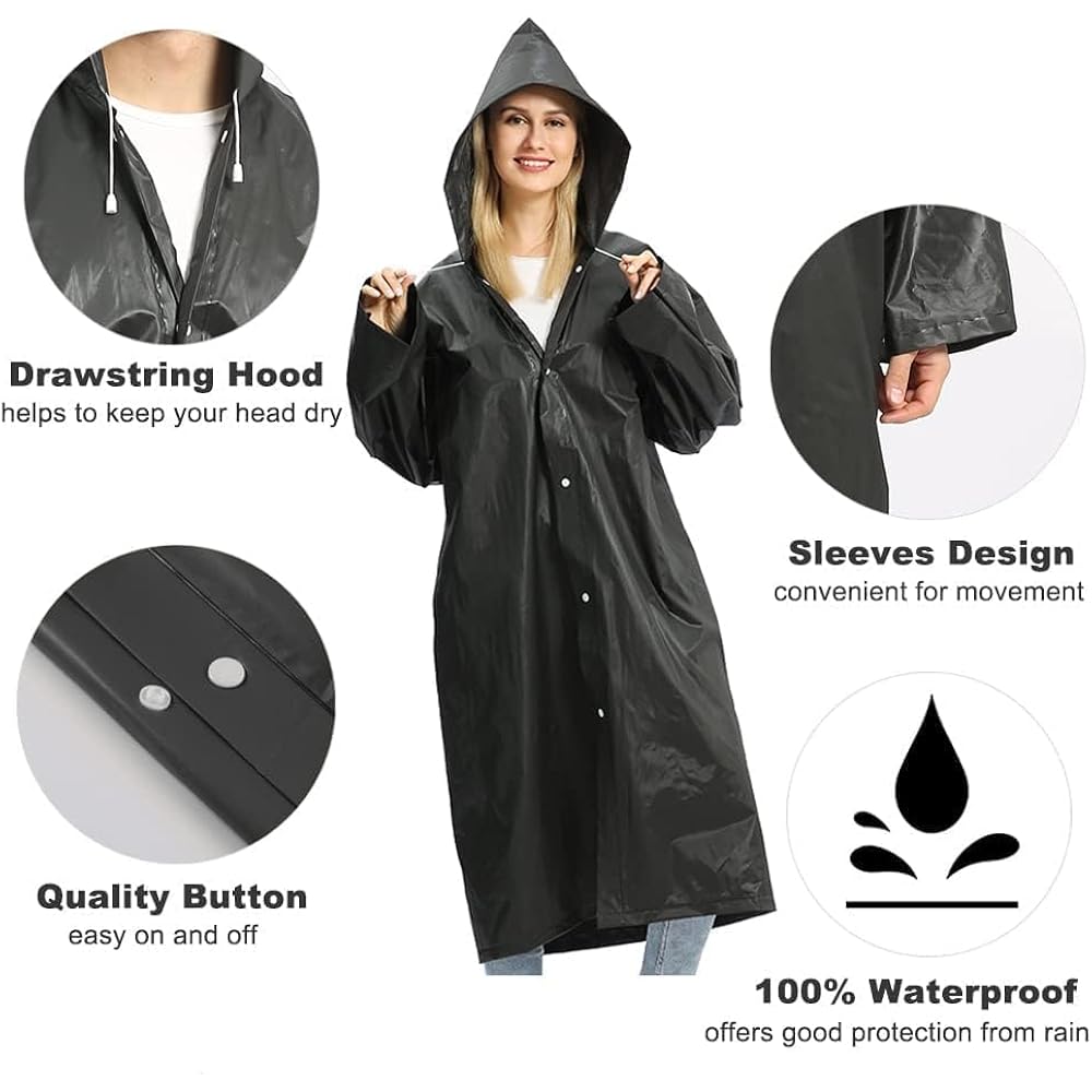 Opret 2 Pack Raincoats For Adults Reusable, Eva Rain Ponchos Lightweight Rain Coat Waterproof Rain Gear For Men And Women