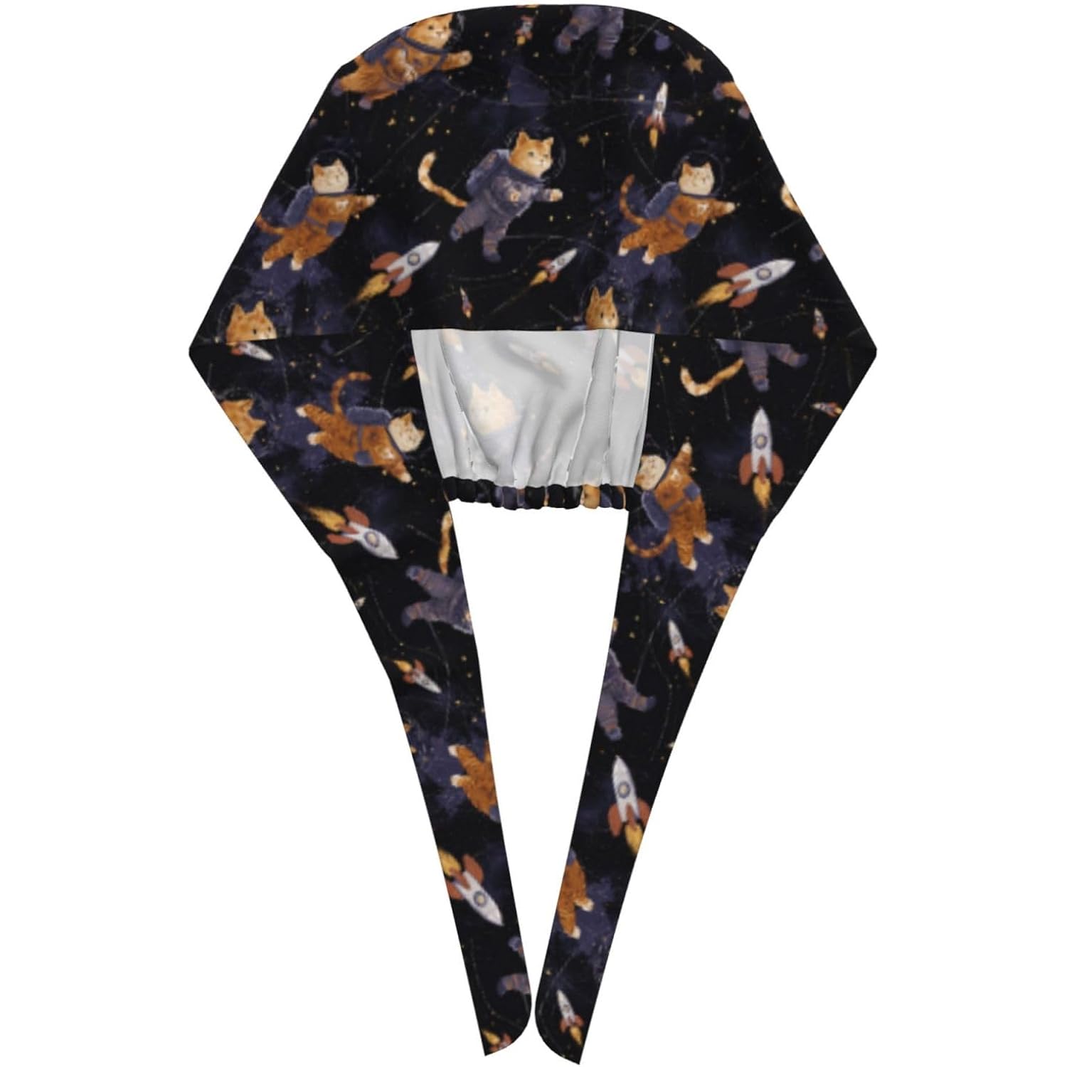 Van Gogh-Style Black Cat Working Cap, Scrub Cap With Sweatband, Adjustable Tie Back Hat Breathable Headgear For Women/Men