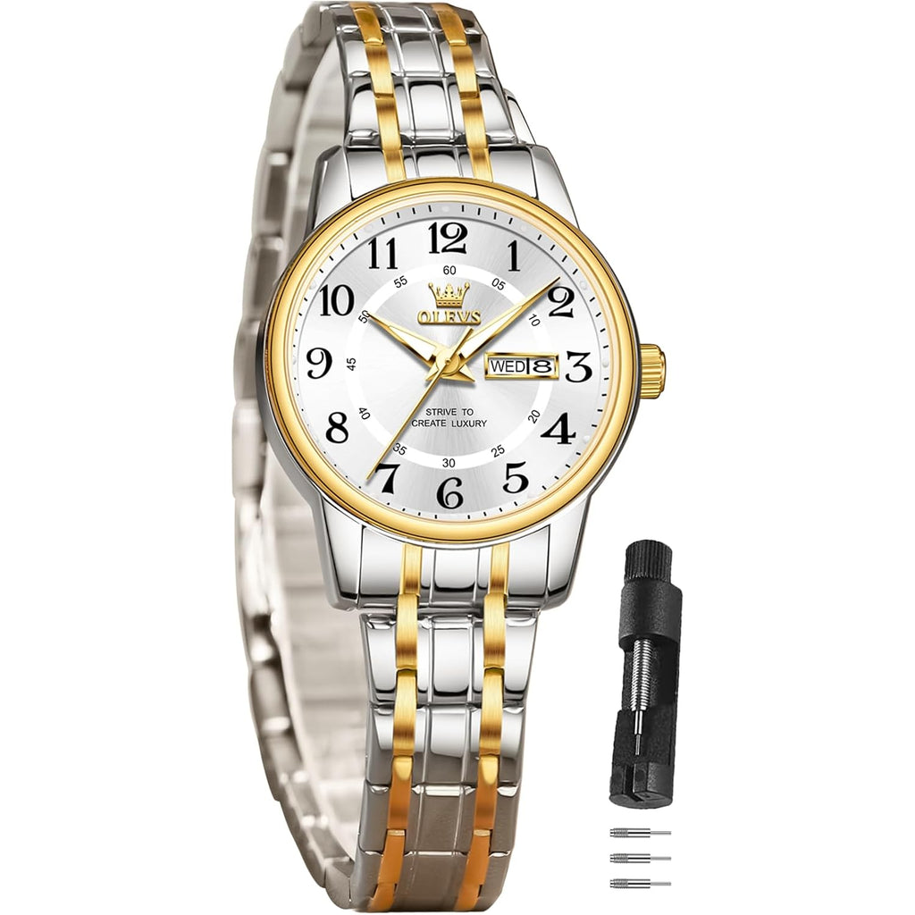 Olevs Watch Women Two Tone Watches For Women With Date Dress Womens Watches For Small Wrists Luxury Easy Read Women'S Watch Waterproof Blue/Black/Gold/Silver Dial Reloj Para Mujer