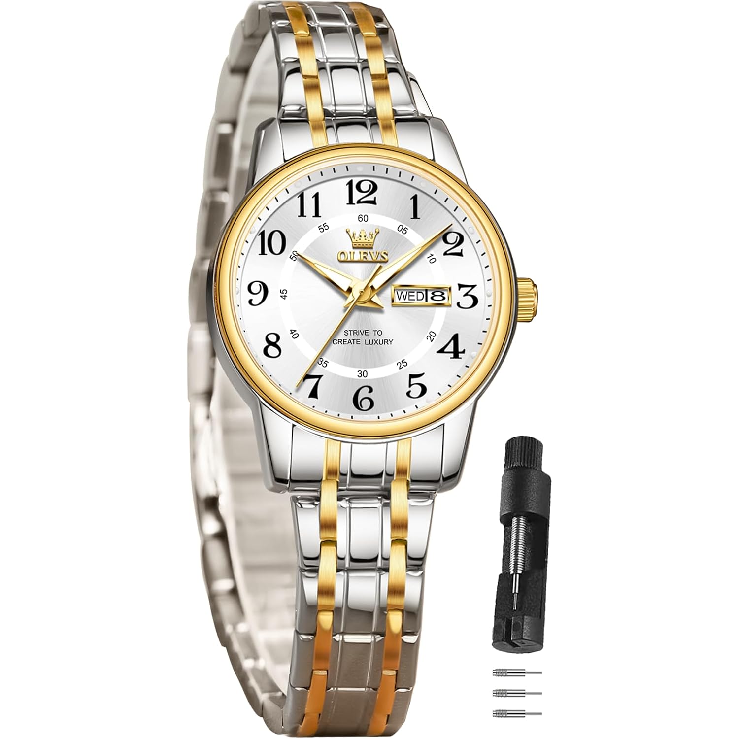Olevs Watch Women Two Tone Watches For Women With Date Dress Womens Watches For Small Wrists Luxury Easy Read Women'S Watch Waterproof Blue/Black/Gold/Silver Dial Reloj Para Mujer