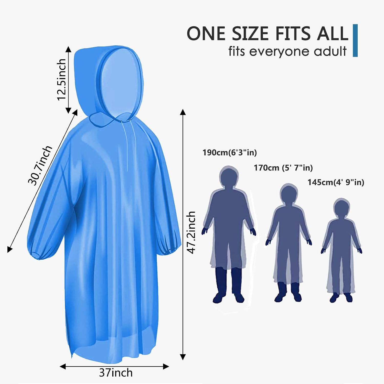 Disposable Rain Ponchos For Adults, Clear Poncho With Hood, Emergency Raincoats For Hiking, Camping, Travel