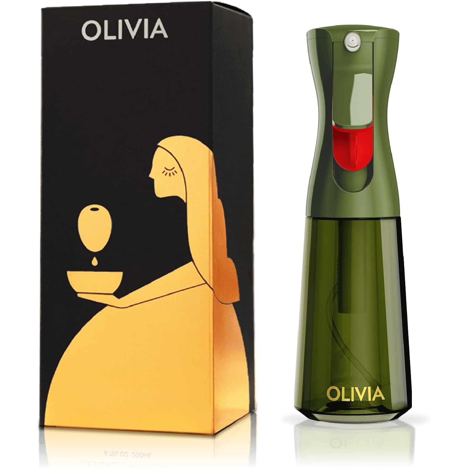 Olivia Signature Advanced Kitchen Oil Sprayer With Flairosol Technology, Fine Mist & Portion Control, Refillable Glass Olive Oil Cooking Spray Bottle For Air Fryer, Salad, Bbq, 200Ml (Green, Gold)