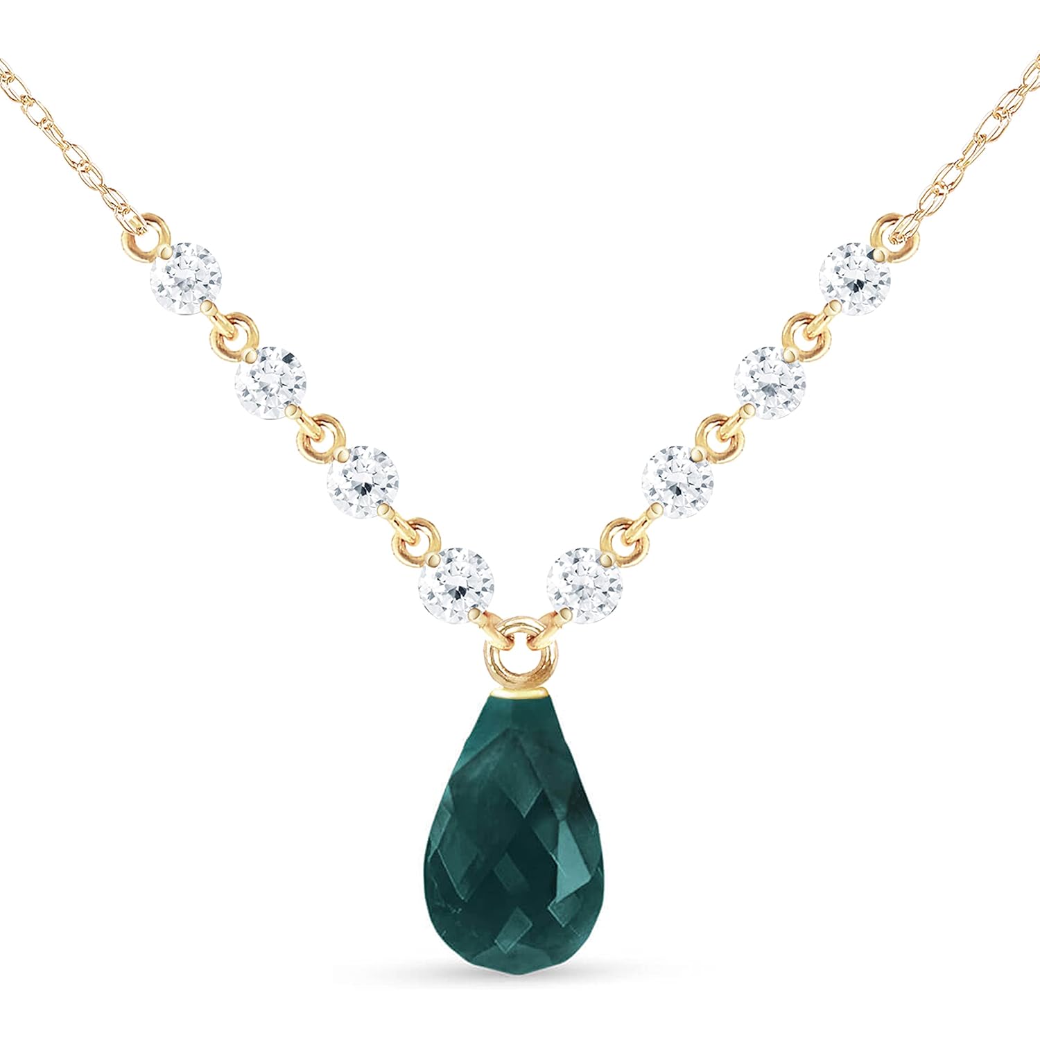Galaxy Gold GG 14K Solid Gold Necklace with Diamonds and Emerald