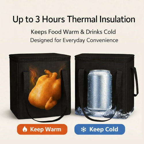 2-Pack, Xl-Large Insulated Grocery Shopping Bags, Black, Reusable Bag,Thermal Zipper,Collapsible,Tote,Cooler,Food Transport Hot And Cold,Camping
