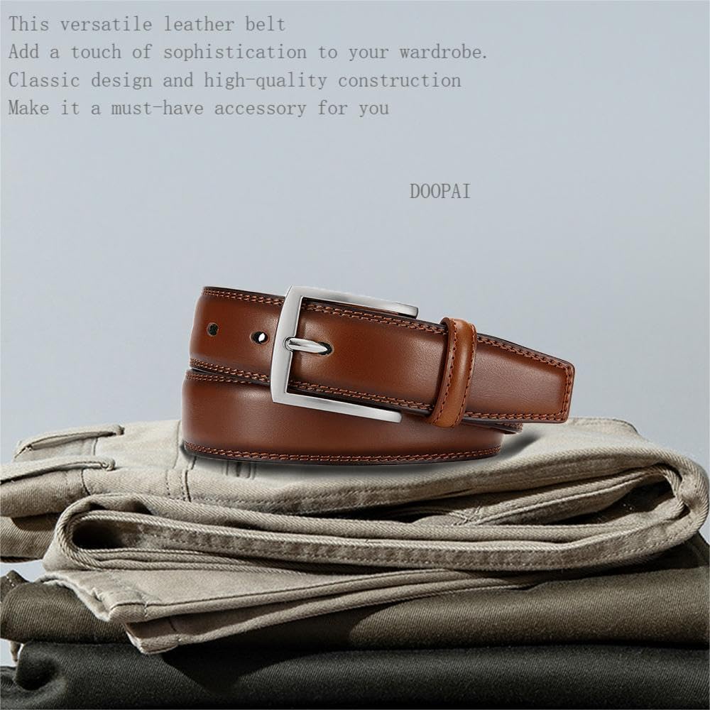Mens Dress Belt - Genuine Leather Dress Belts For Men,Casual Suit Jeans Belt-Single Prong Buckle Black Belt