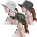 3 Pieces Womens Ponytail Wide Brim Sun Hat Packable UV Protection Beach Cap for Fishing & Hiking Gray＆army Green＆beige