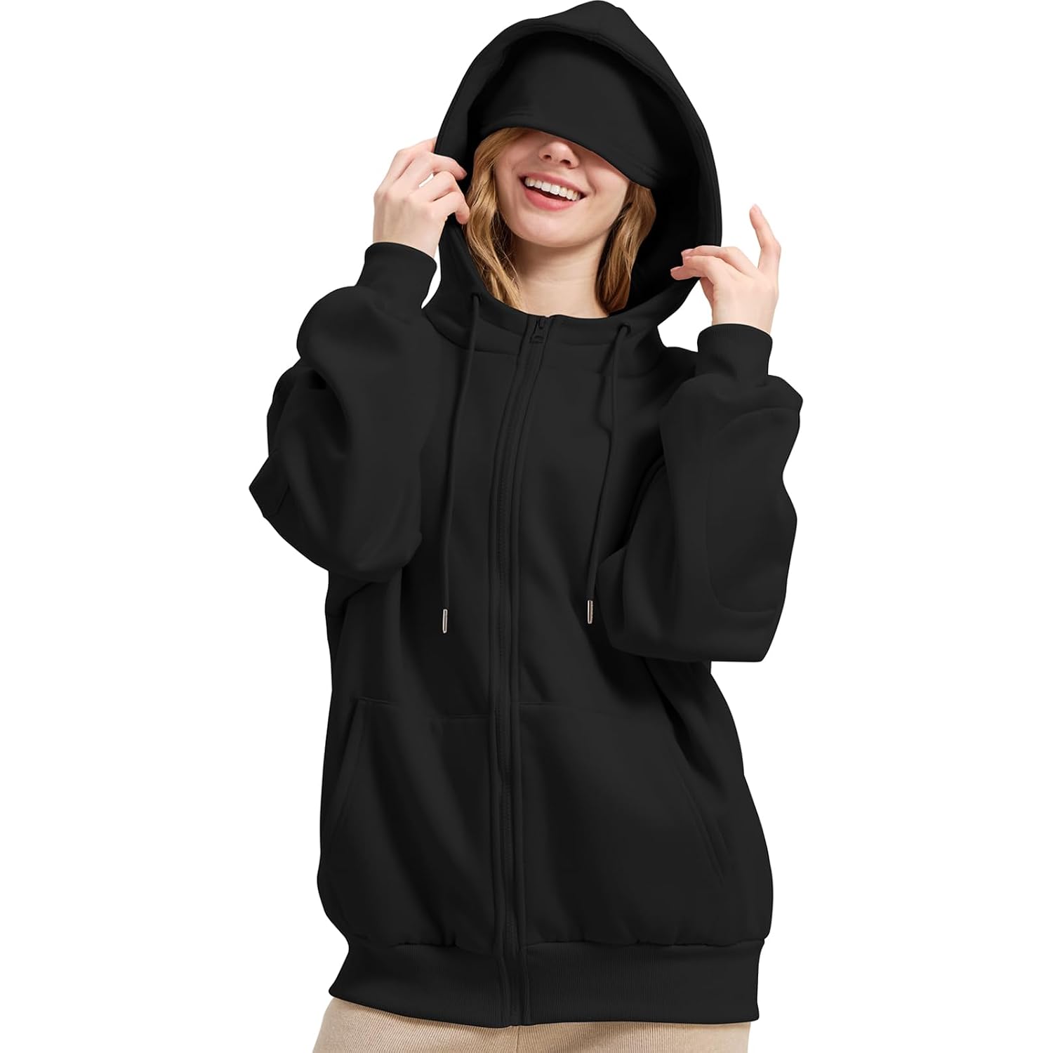 Zip Up Hoodies With Eye Mask & Multi Pockets Unisex Sweatshirts Casual Jackets Comfy Outfits Airplane Mode Hoodie