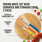 Victorinox Swiss Classic Paring Knife Set, 3 Pieces, Stainless Steel | Trio Of Sharp Straight & Wavy Edge Fruit Peeler Knives, Ergonomic Handles In Yellow, Orange & Blue, Dishwasher Safe